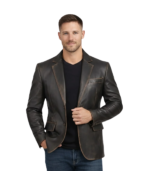 Men's Rub Off Brown Lambskin Leather Blazer