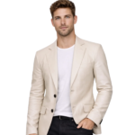 Mens Sports Beige Leather Blazer - Two Button