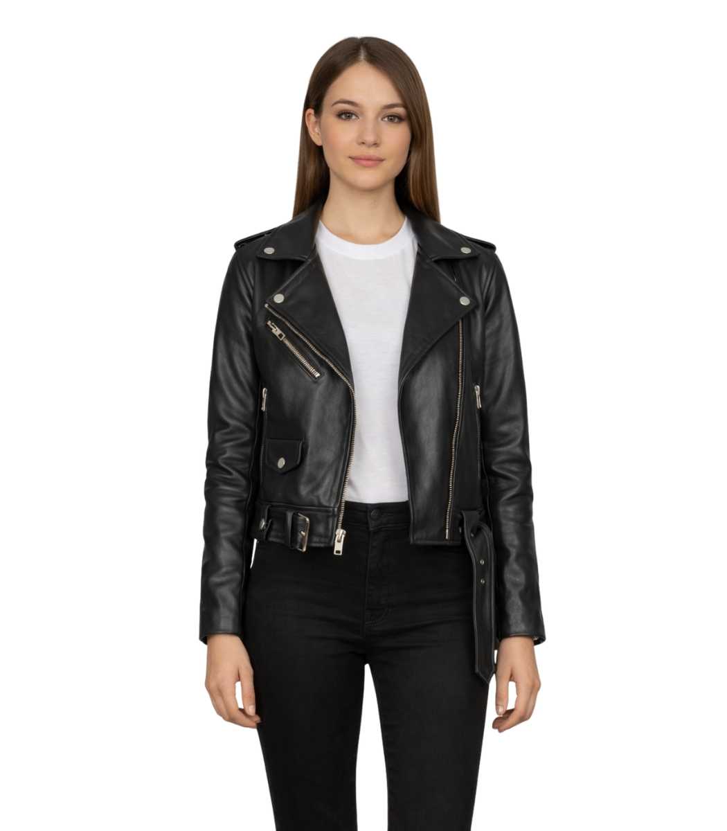 1 Alison Black Leather Biker Jacket - Image 1