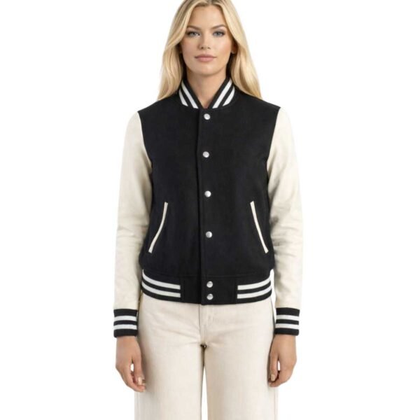 Women's Black & White Hybrid Varsity Jacket ? Svea