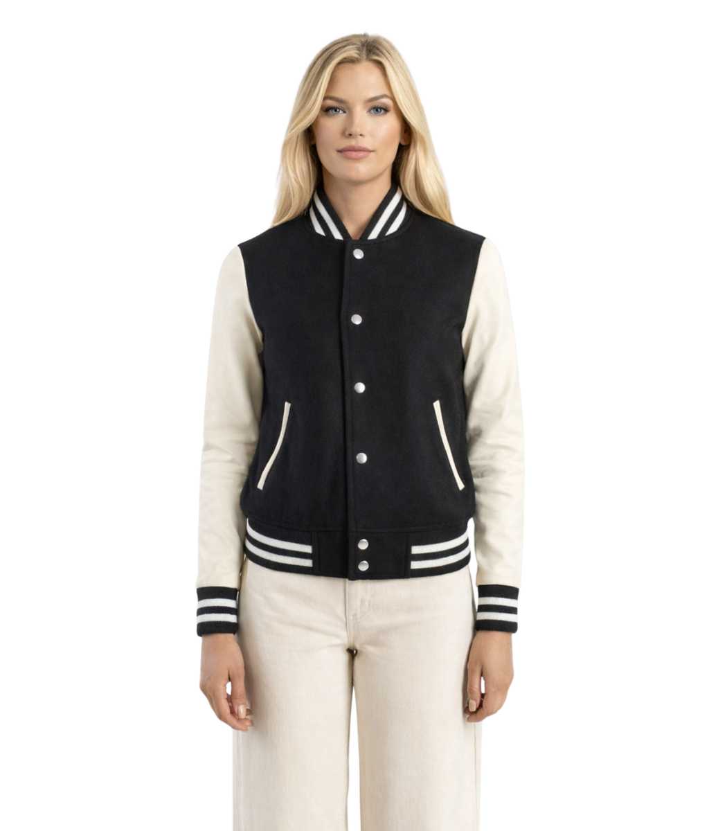 1 Savant Black & White Hybrid Varsity Jacket - Image 1