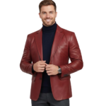 Plush Polyester Lining Maroon Leather Blazer