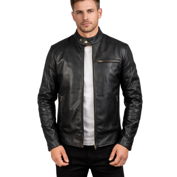 Men's Black Leather Biker Jacket - Oskar