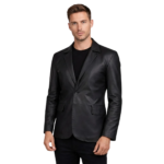 Polyester Lining Black Leather Blazer