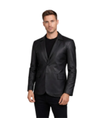 Polyester Lining Black Leather Blazer