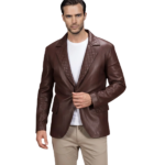 Radaron Quilted Maroon Leather Blazer