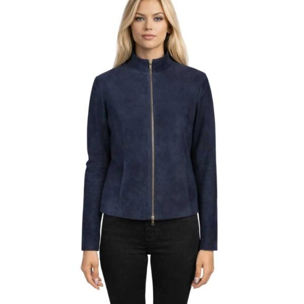 Women's Blue Suede Biker Jacket ? Sigrid