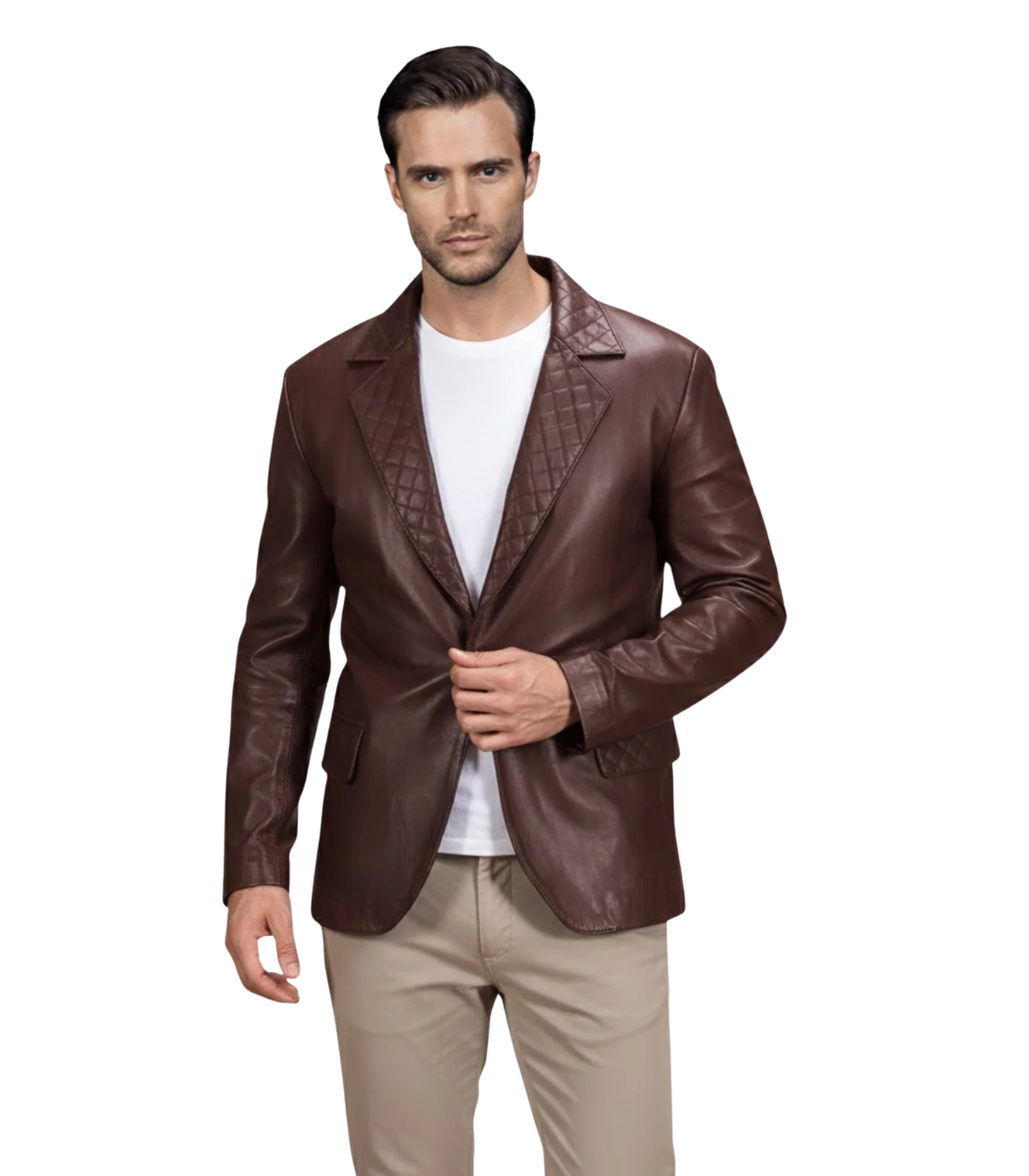 1 Radaron Quilted Maroon Leather Blazer - Image 1