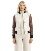 Savant White & Brown Hybrid Varsity Jacket