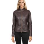 Rumella Maroon Leather Biker Jacket