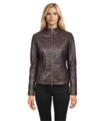 Rumella Maroon Leather Biker Jacket