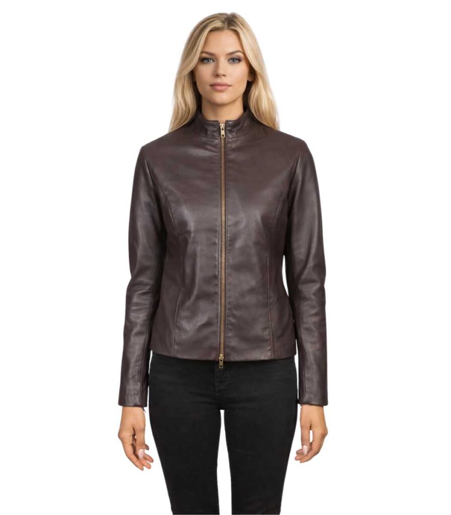 Rumella Maroon Leather Biker Jacket