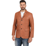 Tan Brown Leather Blazer