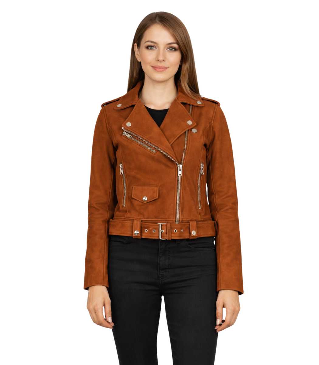 1 Alison Brown Suede Biker Jacket - Image 1