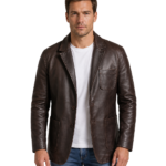 Wine Black Leather Blazer