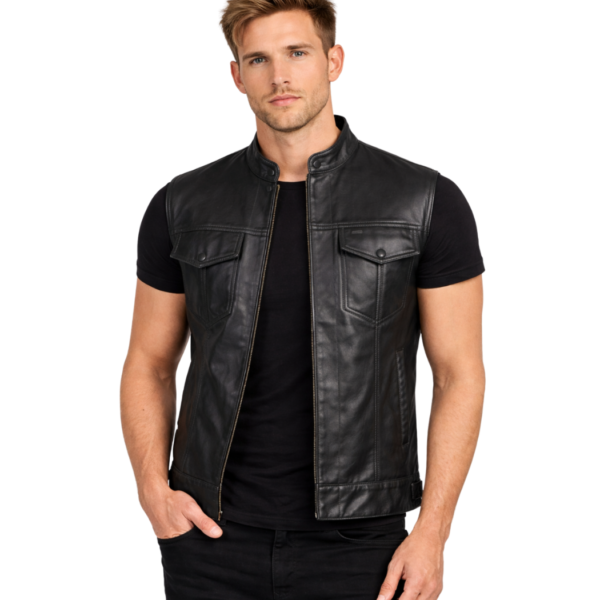Men's Moto Black Leather Vest - Harald