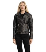 Rumy Distressed Brown Leather Biker Jacket