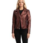 Rumy Maroon Leather Biker Jacket