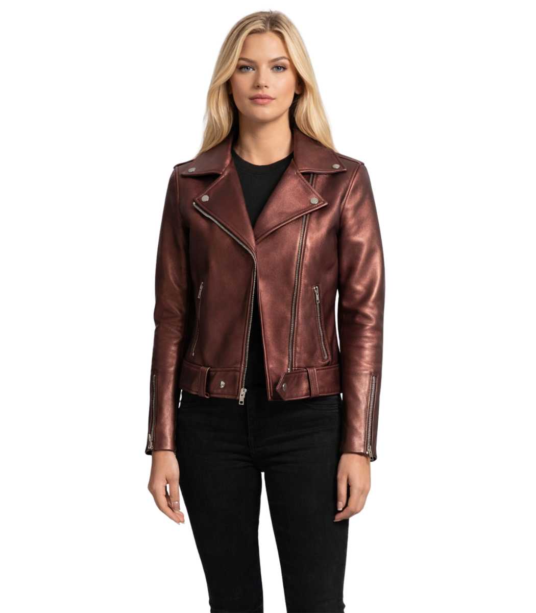 Rumy Maroon Leather Biker Jacket Rumy Maroon Leather Biker Jacket