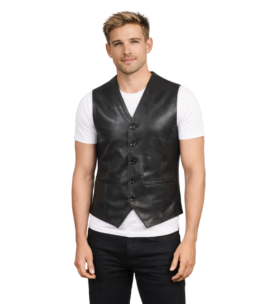 1 Auden Black Leather Vest - Image 1