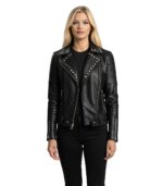 Sally Mae Studded Black Leather Biker Jacket