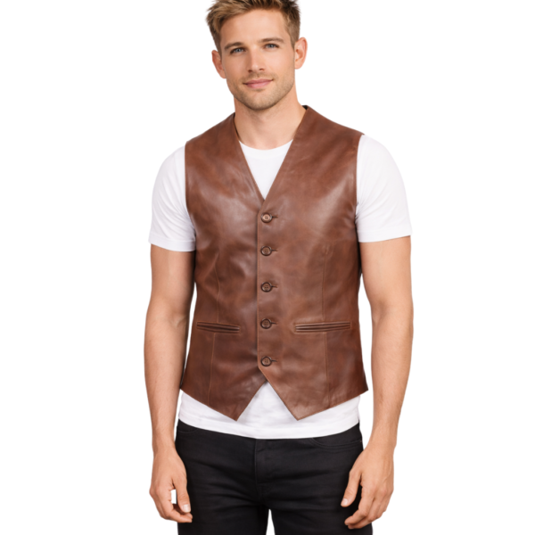 Men's Brown Leather Vest - Alvar