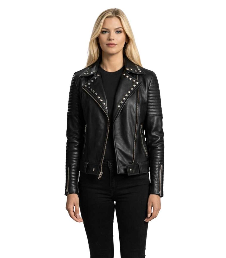 Sally Mae Studded Black Leather Biker Jacket
