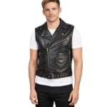 Black Leather Biker Vest – Waist Belt