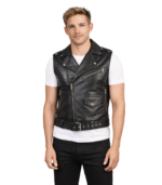 Black Leather Biker Vest – Waist Belt