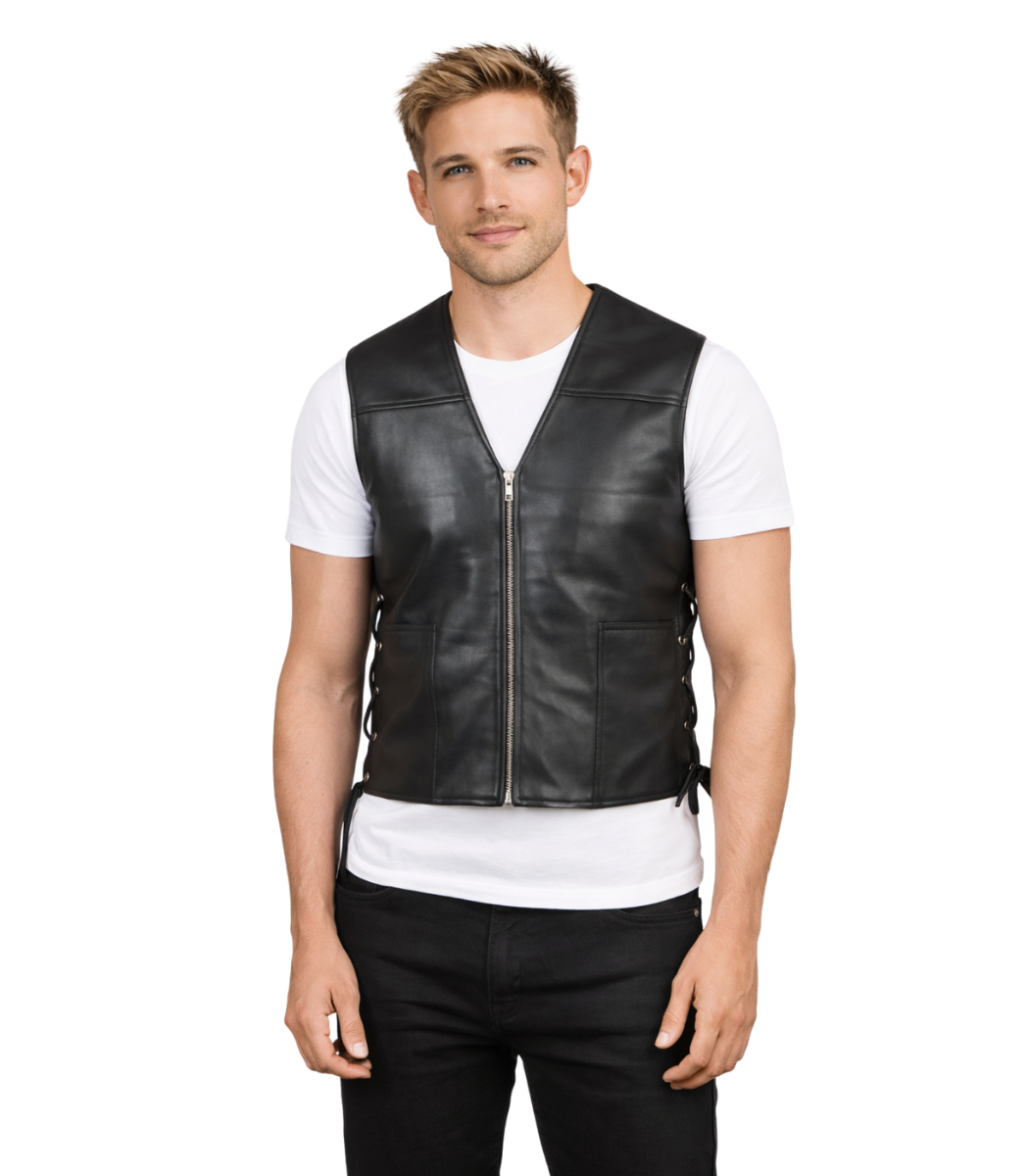 1 Brandon Black Leather Vest - Image 1