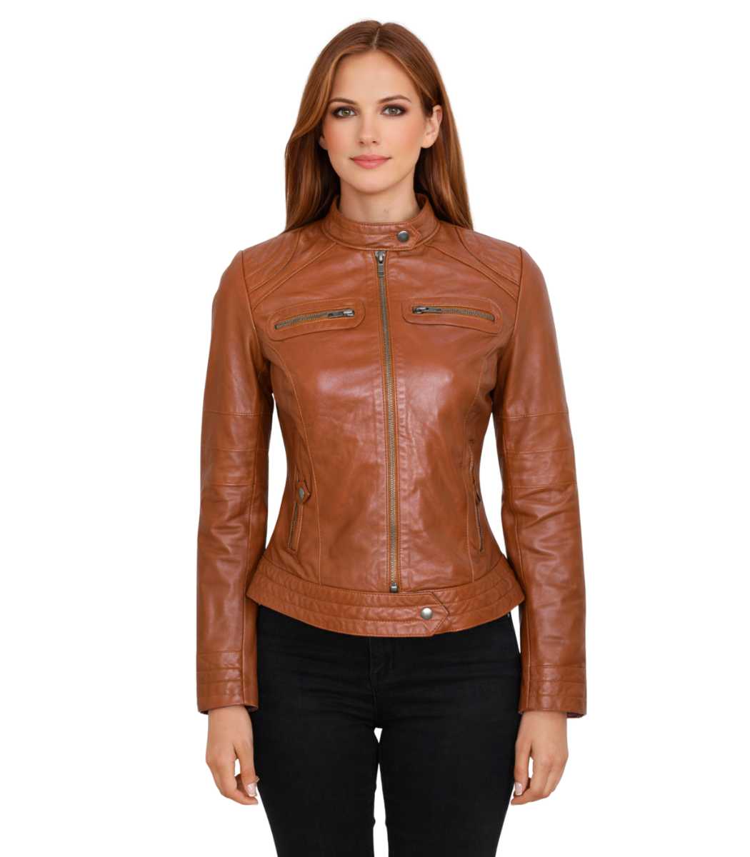Women Classic Motorcycle Brown Leather Jacket Women Classic Motorcycle Brown Leather Jacket