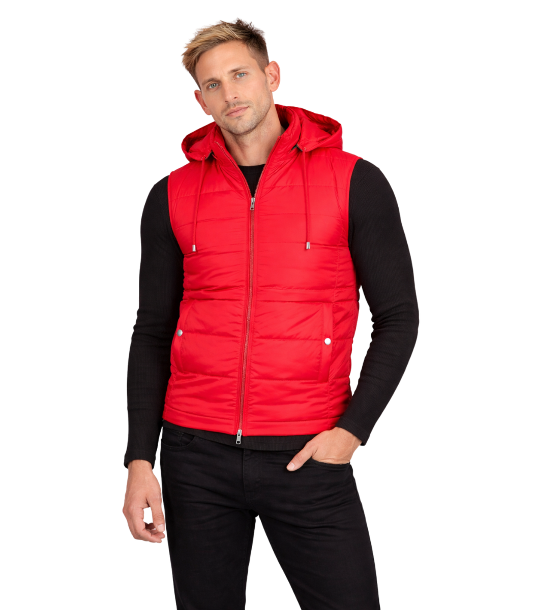 1 Men's Red Hooded Puffer Vest – Gustav - Image 1