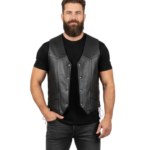 Men’s Black Motorcycle Leather Vest – Buster Side Lace