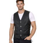 Men’s Black Motorcycle Rider Vest – Buffalo Nickel Closure