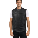 Men’s Black Premium Leather Vest – Club Style Vest!
