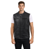 Men's Black Premium Club-Style Leather Vest – Helge