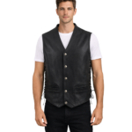 Men’s Black Steerhide Motorcycle Leather Vest
