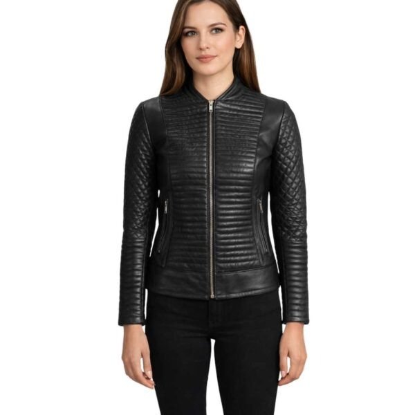 Women's Black Leather Biker Jacket - Lova