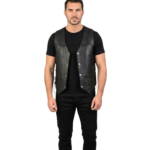 Men’s Classic V-Neck Black Motorcycle Leather Vest