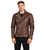Faisor Brown Leather Biker Jacket