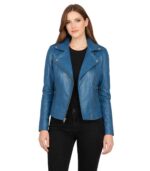 Flashback Blue Leather Biker Jacket