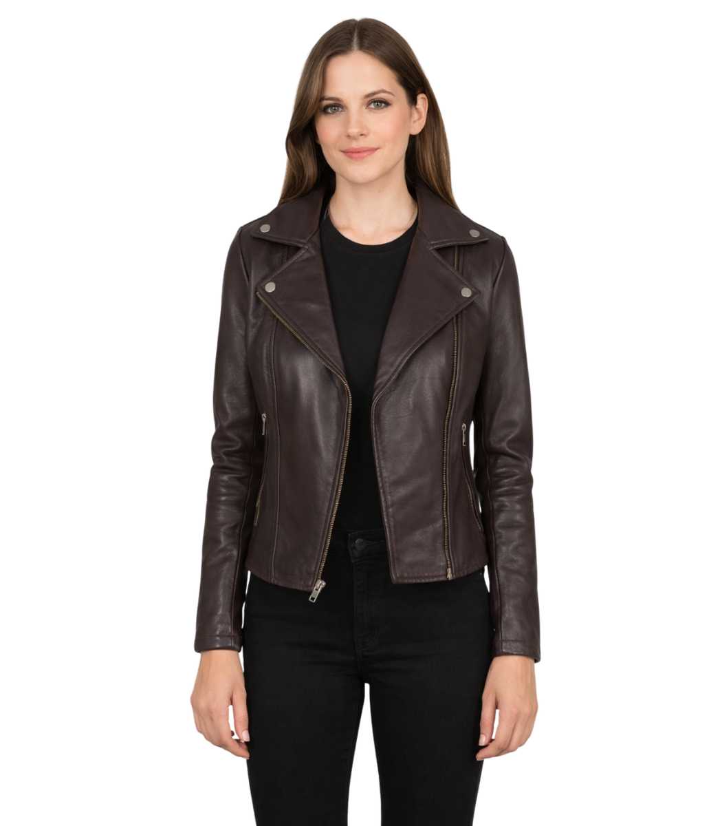 1 Flashback Maroon Leather Biker Jacket - Image 1