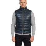 Reeves Blue Leather Puffer Vest