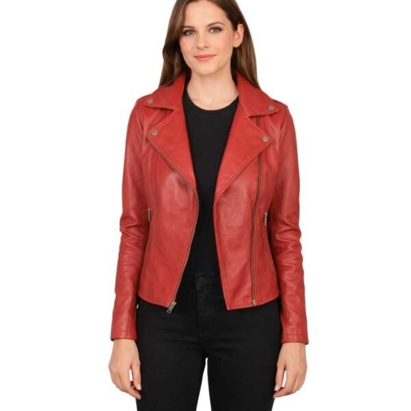 Women's Red Leather Biker Jacket - Greta