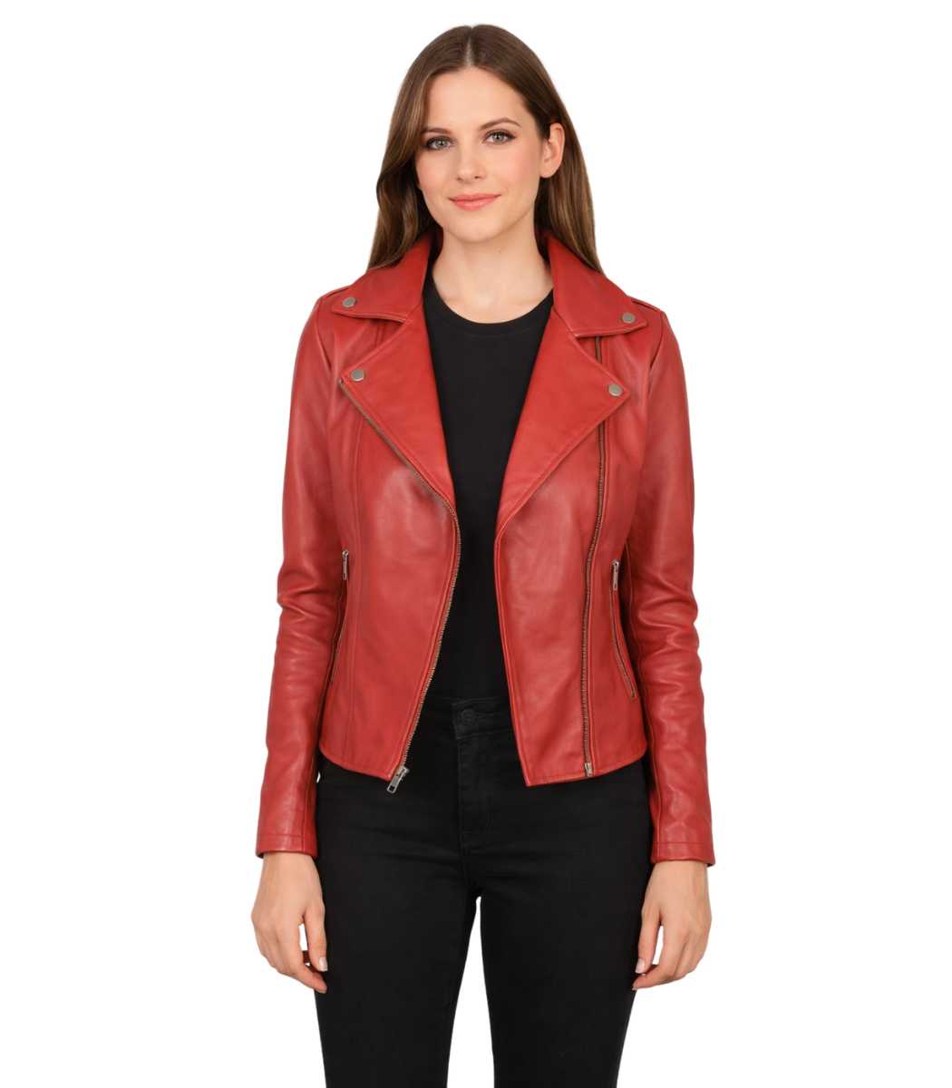 1 Flashback Red Leather Biker Jacket - Image 1