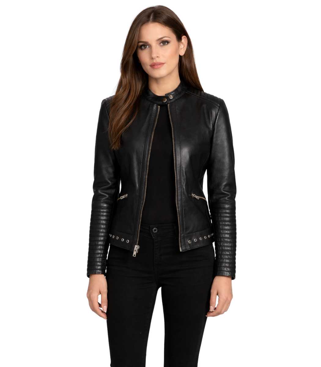 1 Haley Ray Black Leather Biker Jacket - Image 1