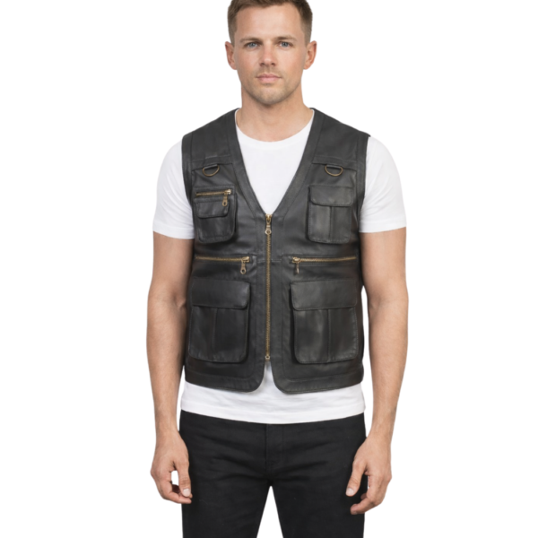 Men's Brown Safari Leather Vest - Kjartan