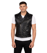 Sullivan Black Leather Biker Vest