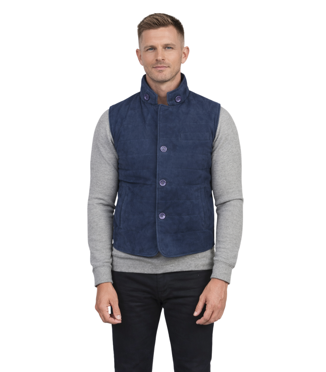1 Tony Blue Suede Vest - Image 1