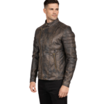 Faisor Distressed Brown Leather Biker Jacket